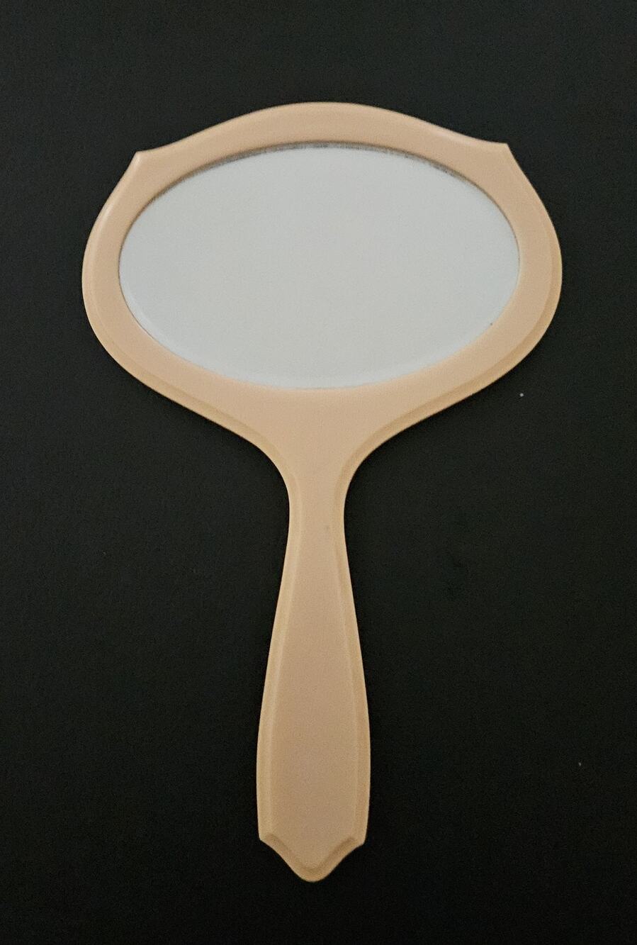 Vintage Art-Deco French Ivory Celluloid Hand Pyralin Mirror 10" x 7", no cracks